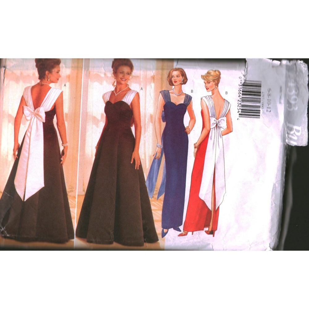 Butterick 4393 Sewing Pattern Misses Evening Gown Dress Bow Back Size 6-12 CUT